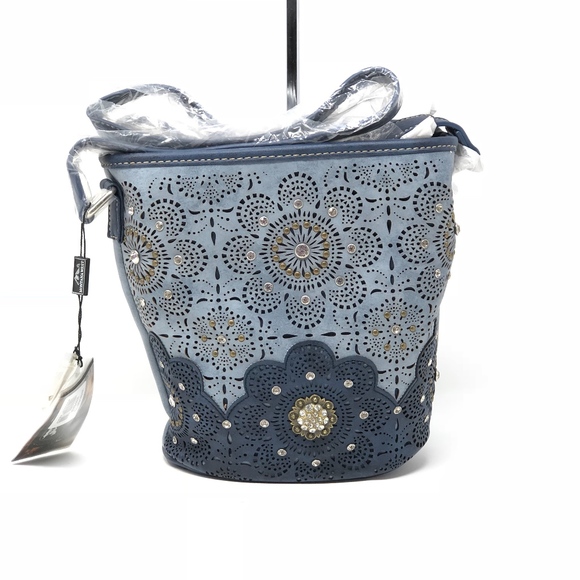 Montana West Concho Bucket Shape Crossbody Blue - Picture 2 of 6
